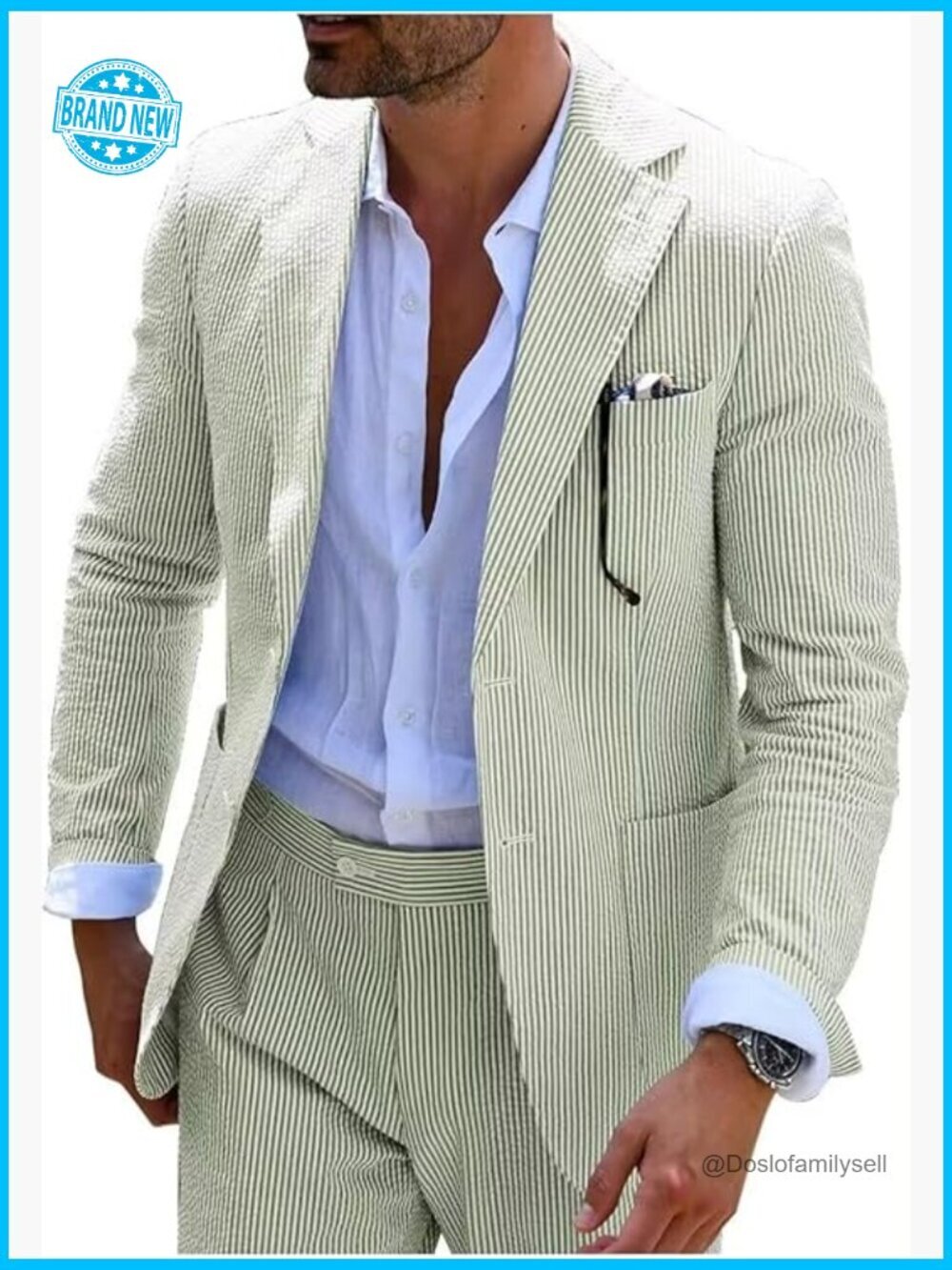 Seersucker Summer Suit Slim Fit Formal Wedding Grooms Elegant Lightweight